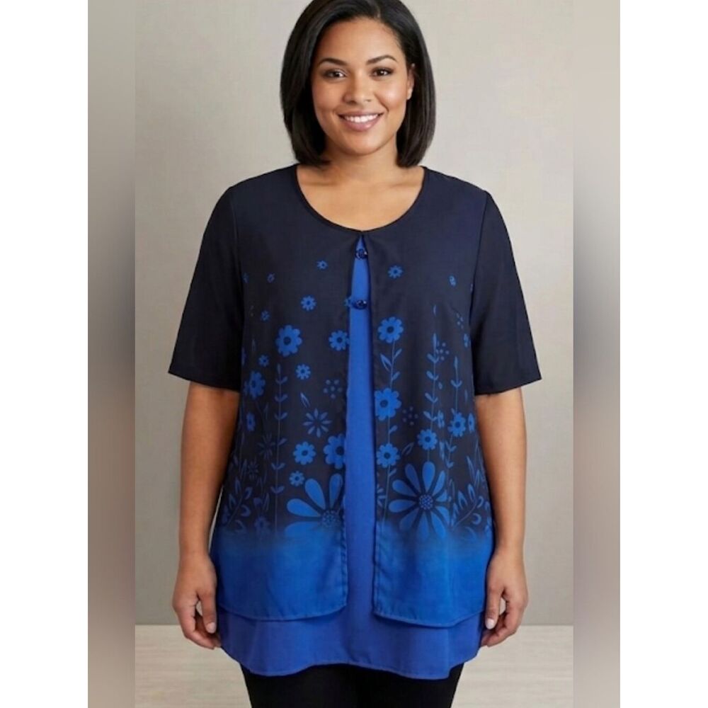 Unbranded Top Sz L Navy/Bright blue